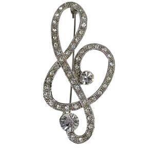 Rhinestone treble clef pin brooch music musician glam sparkly lapel pin